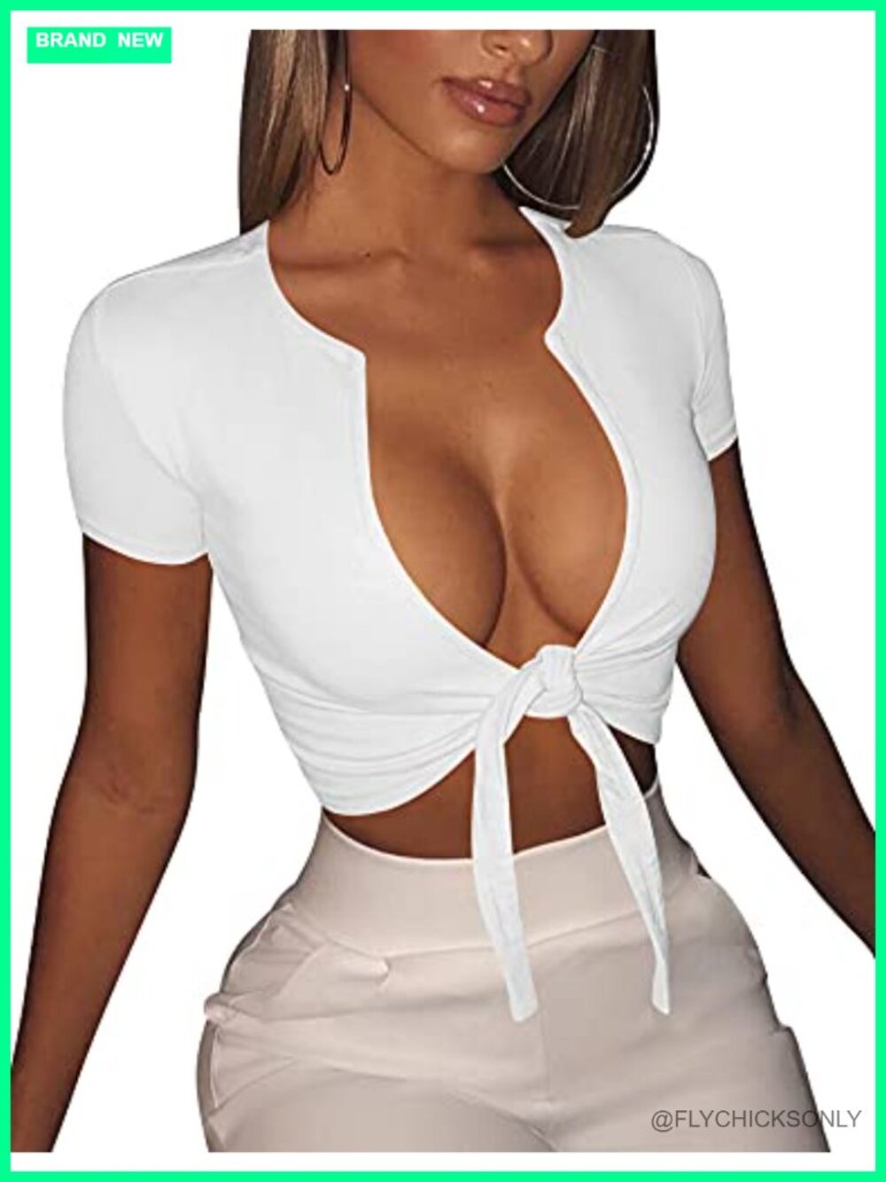Sexy Deep V Neck Tie Front Crop Top Short Sleeve Summer Party Club